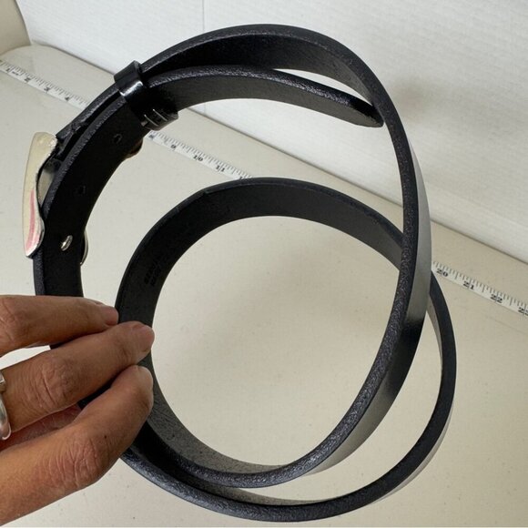 Vintage Guess Black Leather 90s Y2K Minimalist Belt Made in USA Size L - Picture 5 of 14